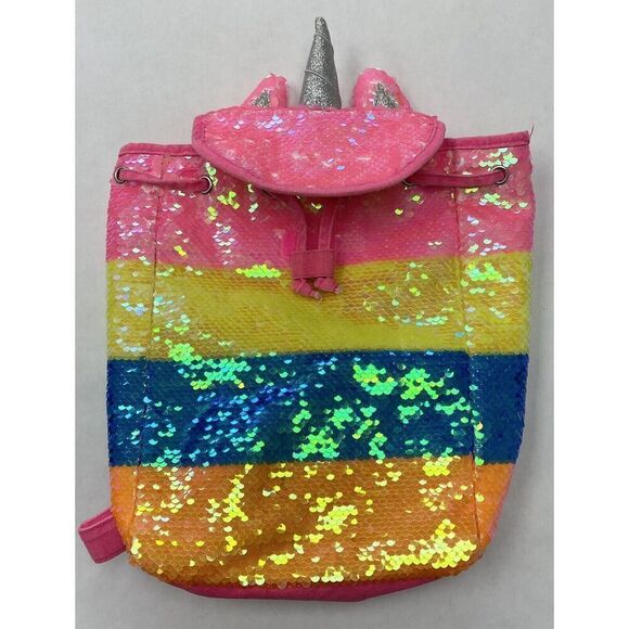 Justice Rainbow Unicorn Flip Sequin Mini Backpack Rucksack Horn Ears 12X8X4 - Picture 10 of 11